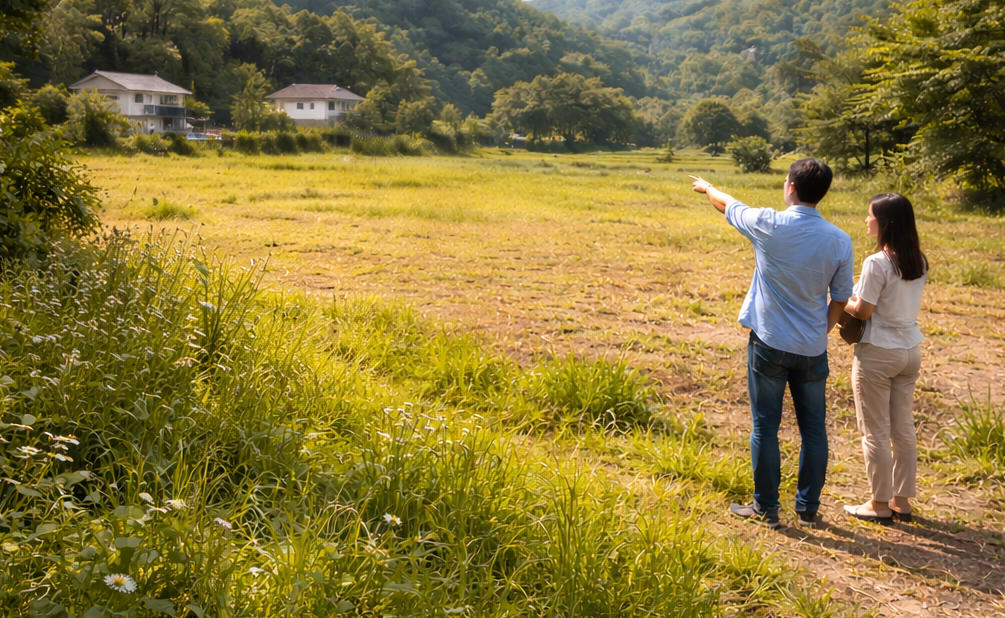 写真は土地をさがしている状況を表現。記事のテーマに合わせてあります。