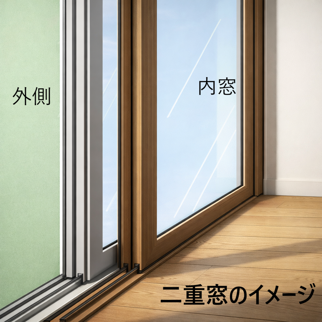 二重窓のイメージ。記事のテーマの説明です。