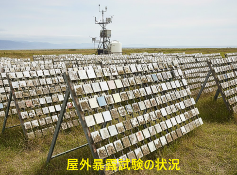 屋外暴露試験の状況。記事テーマに合致。
