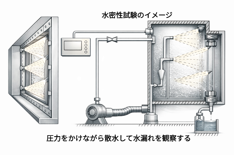 サッシの水密性試験のイメージ